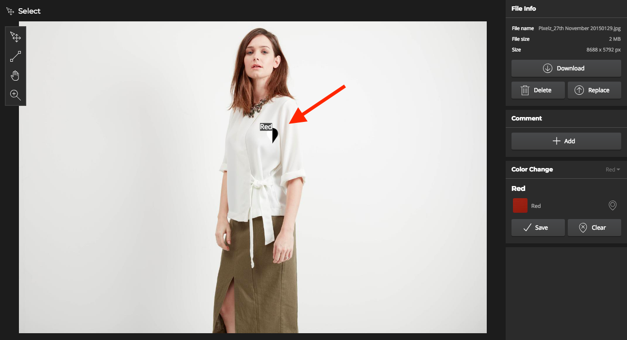 Dropping pin to indicate item to be recolored